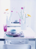 Pastel-Coloured Table Setting and Vases of Flowers on Table Photographic Print by Alexander Van Berge