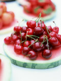 Cherries on Slice of Water Melon Photographic Print by David Loftus