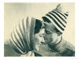 His and Hers Ribbed Stripe Hats Estampe