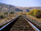 Railroad Tracks in Fall, Livingston, MT Photographic Print by Larry Stanley