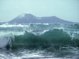 Waves with Anak Krakatoa Volcano Behind, Sunda Straits, Indonesia Photographic Print by Mary Plage