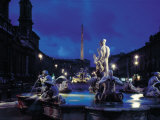 Fountains in the Piazza Navona at Night Photographic Print by Dmitri Kessel