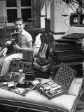 Carl Jay Bodek Presenting What He Had Received as Gifts from His Bar Mitzvah Photographic Print by Lisa Larsen