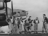 B-17 Flying Fortress Crew of 8th Bomber Command Donning Their Flying Gear Upon Arrival by Jeep Photographic Print by Margaret Bourke-White