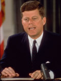 President John F. Kennedy Speaking on Defense of with Berlin During National Radio and TV Address Photographic Print by Ed Clark