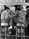 Young Men in Plaid Shirts Drinking Ice Cream Sodas at Soda Fountain Photographic Print by Nina Leen
