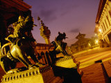 Stone Guardian Lions Surrounding the Vatsala Durga Temple, Bhaktapur, Nepal Photographic Print by Ryan Fox