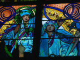 Stained-Glass Windows with Art Nouveau Mucha Designs in St. Vitus Cathedral, Prague, Czech Republic Photographic Print by Richard Nebesky
