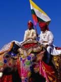 Decorated and Painted Elephants Posing for Judges at Annual Elephant Festival, Jaipur, India Photographic Print by Paul Beinssen
