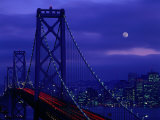 The Bay Bridge with a Full Moon and City Skyline, San Francisco, California, USA Photographic Print by Jan Stromme