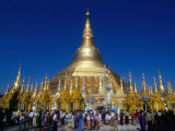 People Outside Shwedagon Pagoda, Yangon, Myanmar (Burma) Photographic Print by Bill Wassman