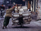 Man Transporting Locally Made Ceramic Pots by Bicycle, Hanoi, Vietnam Photographic Print by Mason Florence