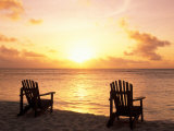 Empty Beach Chairs at Sunset, Denis Island, Seychelles Photographic Print by Sergio Pitamitz