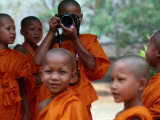 Novice Monks Learning Workings of Camera, Mae Hong Son, Thailand Photographic Print by Alain Evrard