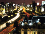 City Lights on French Consulate & Avenida 9 De Julio with Obelisk, Buenos Aires, Argentina Photographic Print by Holger Leue