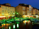 Harbour at Night with Buildings Along Quais Frederic Mistral and Jean Jaures, St. Tropez, France Photographic Print by Barbara Van Zanten