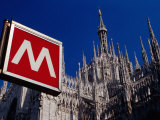 Metro Sign and Il Duomo, Milan, Italy Photographic Print by Dallas Stribley