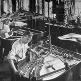 Workmen Installing Steel String Frames Into Grand Piano Cabinets at Steinway Piano Factory Photographic Print by Margaret Bourke-White