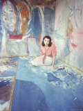 Painter Helen Frankenthaler Sitting Admidst Her Art in Her Studio, Photographic Print