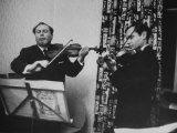 Violinist Isaac Stern Playing at Party with Violinist Leonid Kogan Premium Photographic Print by Carl Mydans