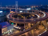 Highway Traffic at Entrance to Nanpu Bridge over Huangpu River, Shanghai, China Photographic Print by Paul Souders