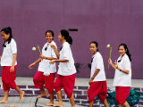 Group of Girls in Wai Kru Ceremony at Fine Art College, Bangkok, Thailand Photographic Print by Alain Evrard