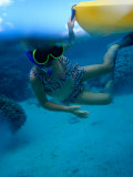Girl Snorkelling While Holding onto Canoe, Cook Islands Photographic Print by Philip & Karen Smith