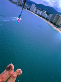 Sandy Feet of Parasailer and High Angle View of City, Acapulco, Mexico Photographic Print by Philip Smith