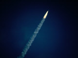 Space Shuttle Blasting Up into Sky at Takeoff, Cocoa Beach, Florida, USA Photographic Print by Lawrence Worcester