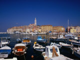 Boats in Harbour and Town in Distance on Adriatic Coast, Rovinj, Croatia Photographic Print by Jon Davison
