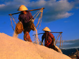Female Labourers Carrying Sea Salt in Salt Fields of Doc Let Beach, Khanh Hoa, Vietnam Photographic Print by John Banagan