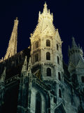 Towers of Stephansdom Cathedral at Night, Innere Stadt, Vienna, Austria Photographic Print by Richard Nebesky