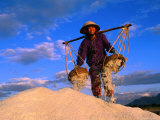 Female Labourer Carrying Sea Salt in Salt Fields of Doc Let Beach, Khanh Hoa, Vietnam Photographic Print by John Banagan