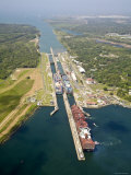 Panama, Panama Canal, Container Ships in Gatun Locks Photographic Print by Jane Sweeney