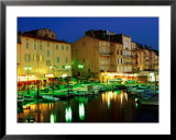 Harbour at Night with Buildings Along Quais Frederic Mistral and Jean Jaures, St. Tropez, France  Prints by Barbara Van Zanten