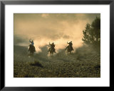 Three Wranglers Riding Horses with Lassoes, OR  Print by B Gillingham