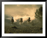 Three Wranglers Riding Horses with Lassoes, OR Posters by B Gillingham