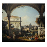 Caprice with Arch of Triumph Estampe par Bernardo Bellotto