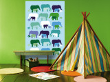 Blue Elephant Pattern Wandgemälde von Avalisa 