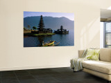 Lake Bratan, Pura Ulun Danu Bratan Temple and Boatman, Bali, Indonesia Wall Mural by Steve Vidler