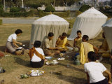 Devotees Bring Food Offerings in Morning to Monks on Pilgrimage Photographic Print by W. Robert Moore