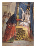 Sleeping Beauty: The Bad Fairy Curses the Baby Princess, Whilst the Good Fairy Softens its Effect Estampe par Jouvet 