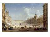 A View of the Plaza Mayor, Madrid Estampe par Carlo Bossoli