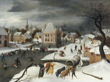 A Winter Scene par a Moated Castle Estampe par Abel Grimmer