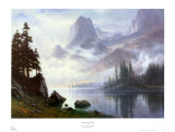 Bergspitze im Nebel Kunstdruck von Albert Bierstadt