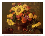 Zinnias Poster par Joe Anna Arnett