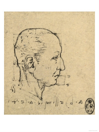 Study of the Proportions of a Human Face, Drawing, Royal Library, Windsor Giclee Print