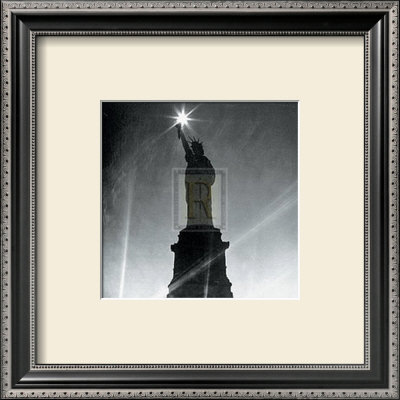 The Statue of Liberty Against a Cityscape in Smog Framed Art Print