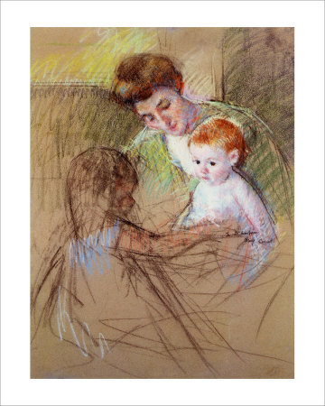 Sketch of Mother and Daughter Looking at the Baby Giclee Print