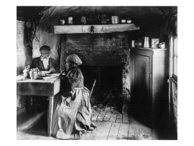 Elderly African American Couple Eating at the Table by a Fireplace, Rural Virginia, 1899-1900 Giclee Print